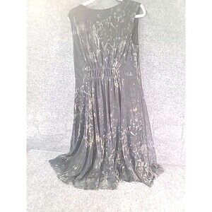 NWT Coldwater Creek Black Print Sheer V-Neck Pleated Sleeveless Dress Size 14